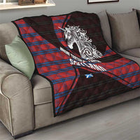 Scotland Quilt with Red Blue Tartan Pattern with Unicorn Illustration Saltire Flag and Where Tartan Meets Myth Quote Design - Wonder Print Shop