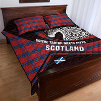 Scotland Quilt Bed Set with Red Blue Tartan Pattern with Unicorn Illustration Saltire Flag and Where Tartan Meets Myth Quote Design - Wonder Print Shop
