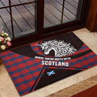 Scotland Rubber Doormat with Red Blue Tartan Pattern with Unicorn Illustration Saltire Flag and Where Tartan Meets Myth Quote Design - Wonder Print Shop