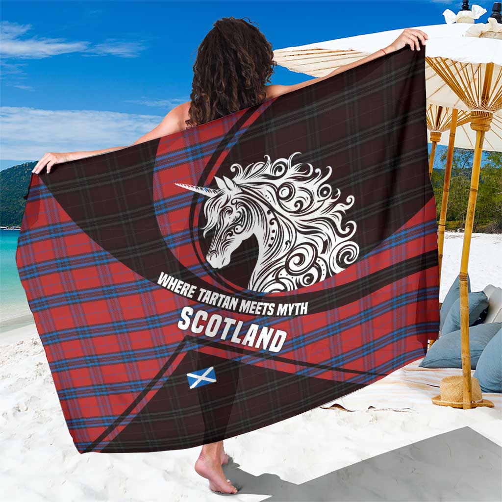 Scotland Sarong with Red Blue Tartan Pattern with Unicorn Illustration Saltire Flag and Where Tartan Meets Myth Quote Design - Wonder Print Shop