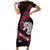 Scotland Short Sleeve Bodycon Dress with Red Blue Tartan Pattern with Unicorn Illustration Saltire Flag and Where Tartan Meets Myth Quote Design - Wonder Print Shop