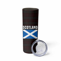 Scotland Skinny Tumbler with Red Blue Tartan Pattern with Unicorn Illustration Saltire Flag and Where Tartan Meets Myth Quote Design - Wonder Print Shop