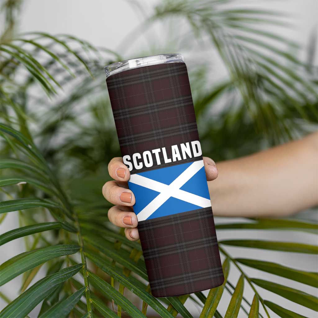 Scotland Skinny Tumbler with Red Blue Tartan Pattern with Unicorn Illustration Saltire Flag and Where Tartan Meets Myth Quote Design - Wonder Print Shop
