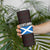 Scotland Skinny Tumbler with Red Blue Tartan Pattern with Unicorn Illustration Saltire Flag and Where Tartan Meets Myth Quote Design - Wonder Print Shop