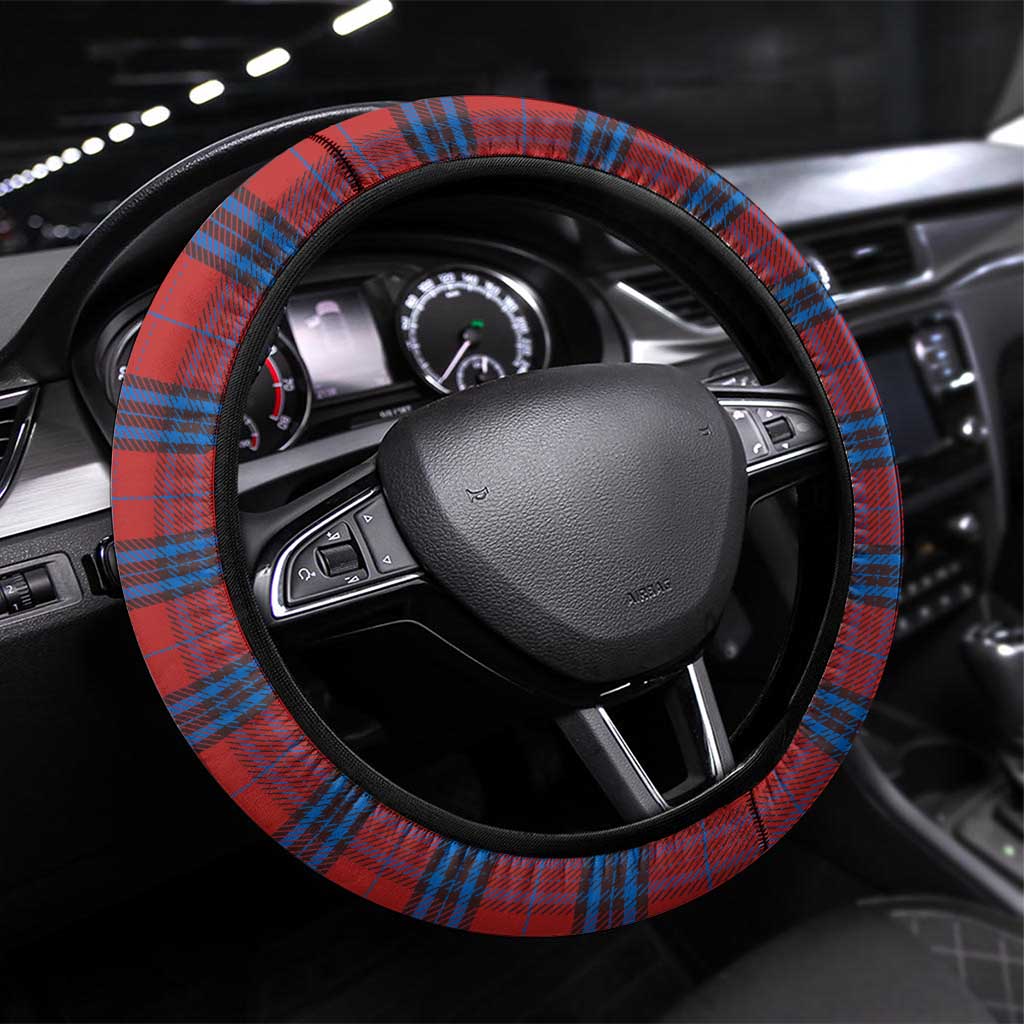 Scotland Steering Wheel Cover with Red Blue Tartan Pattern with Unicorn Illustration Saltire Flag and Where Tartan Meets Myth Quote Design - Wonder Print Shop