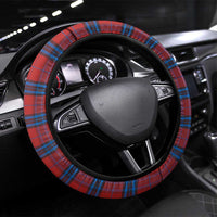Scotland Steering Wheel Cover with Red Blue Tartan Pattern with Unicorn Illustration Saltire Flag and Where Tartan Meets Myth Quote Design - Wonder Print Shop