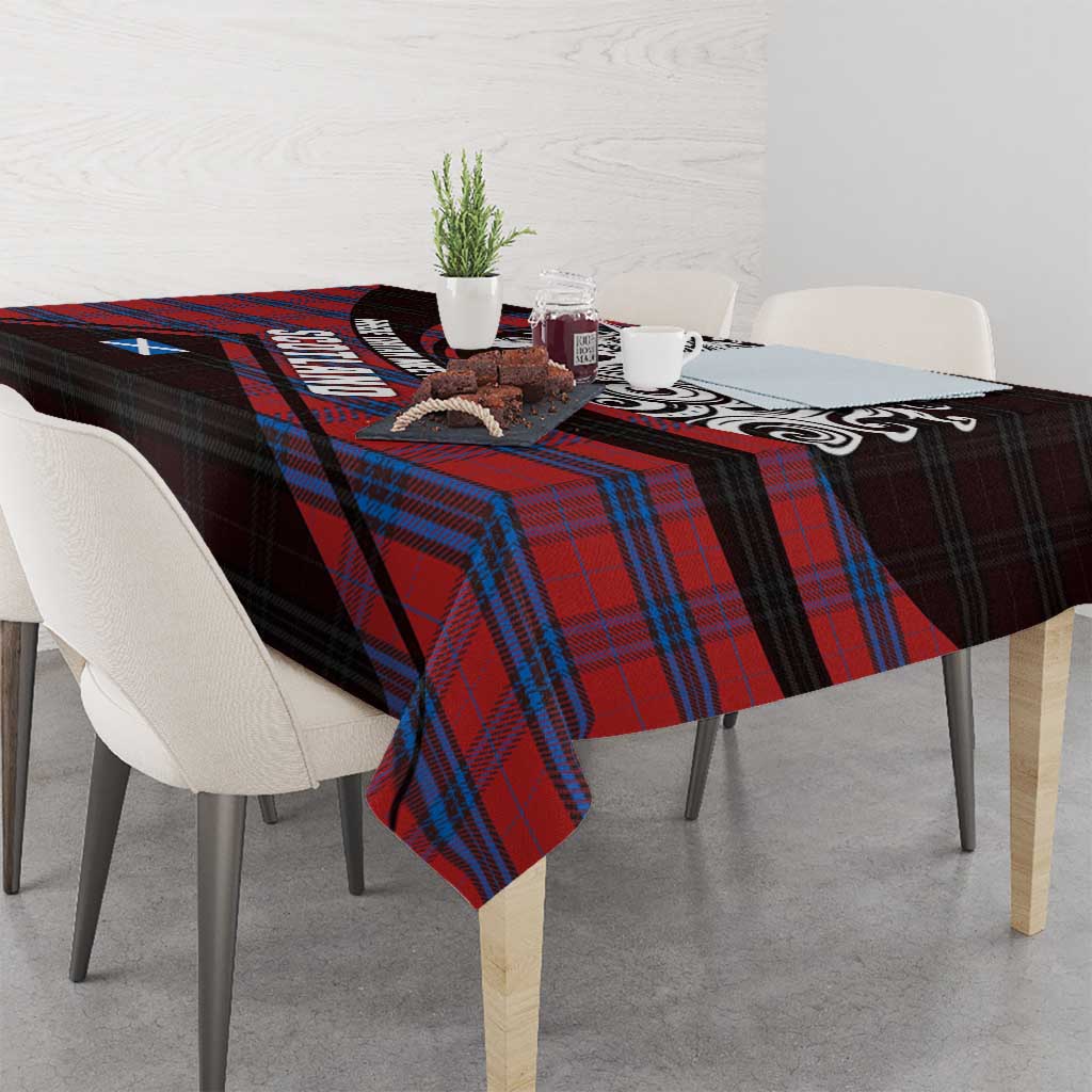 Scotland Tablecloth with Red Blue Tartan Pattern with Unicorn Illustration Saltire Flag and Where Tartan Meets Myth Quote Design - Wonder Print Shop