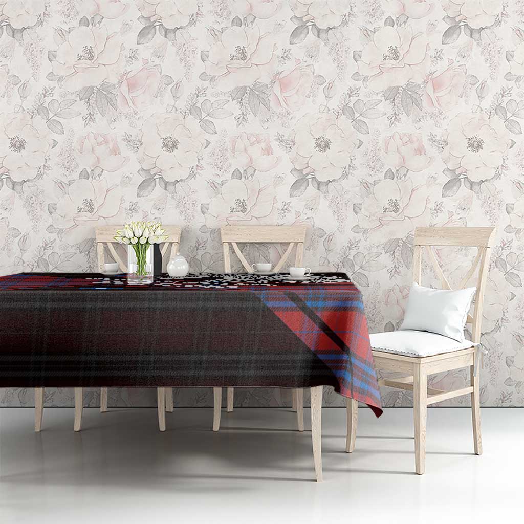 Scotland Tablecloth with Red Blue Tartan Pattern with Unicorn Illustration Saltire Flag and Where Tartan Meets Myth Quote Design - Wonder Print Shop