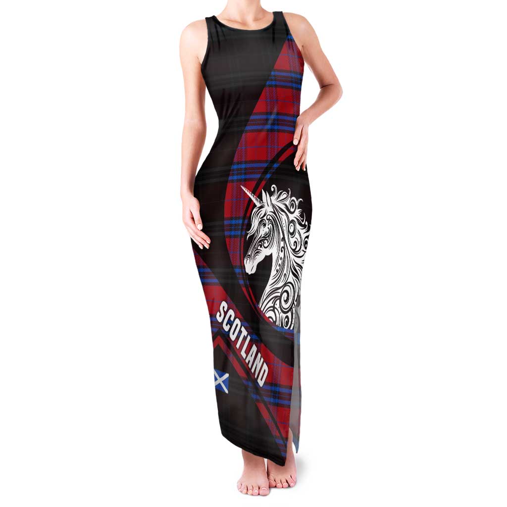 Scotland Tank Maxi Dress with Red Blue Tartan Pattern with Unicorn Illustration Saltire Flag and Where Tartan Meets Myth Quote Design - Wonder Print Shop