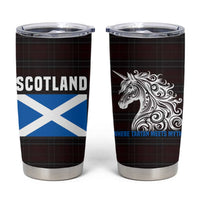 Scotland Tumbler Cup with Red Blue Tartan Pattern with Unicorn Illustration Saltire Flag and Where Tartan Meets Myth Quote Design - Wonder Print Shop