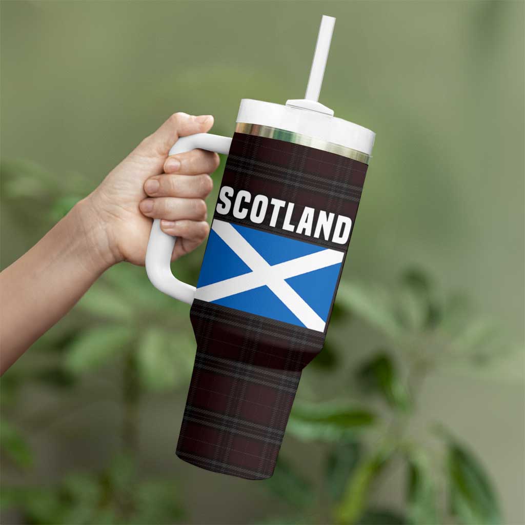 Scotland Tumbler With Handle with Red Blue Tartan Pattern with Unicorn Illustration Saltire Flag and Where Tartan Meets Myth Quote Design - Wonder Print Shop