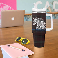 Scotland Tumbler With Handle with Red Blue Tartan Pattern with Unicorn Illustration Saltire Flag and Where Tartan Meets Myth Quote Design - Wonder Print Shop