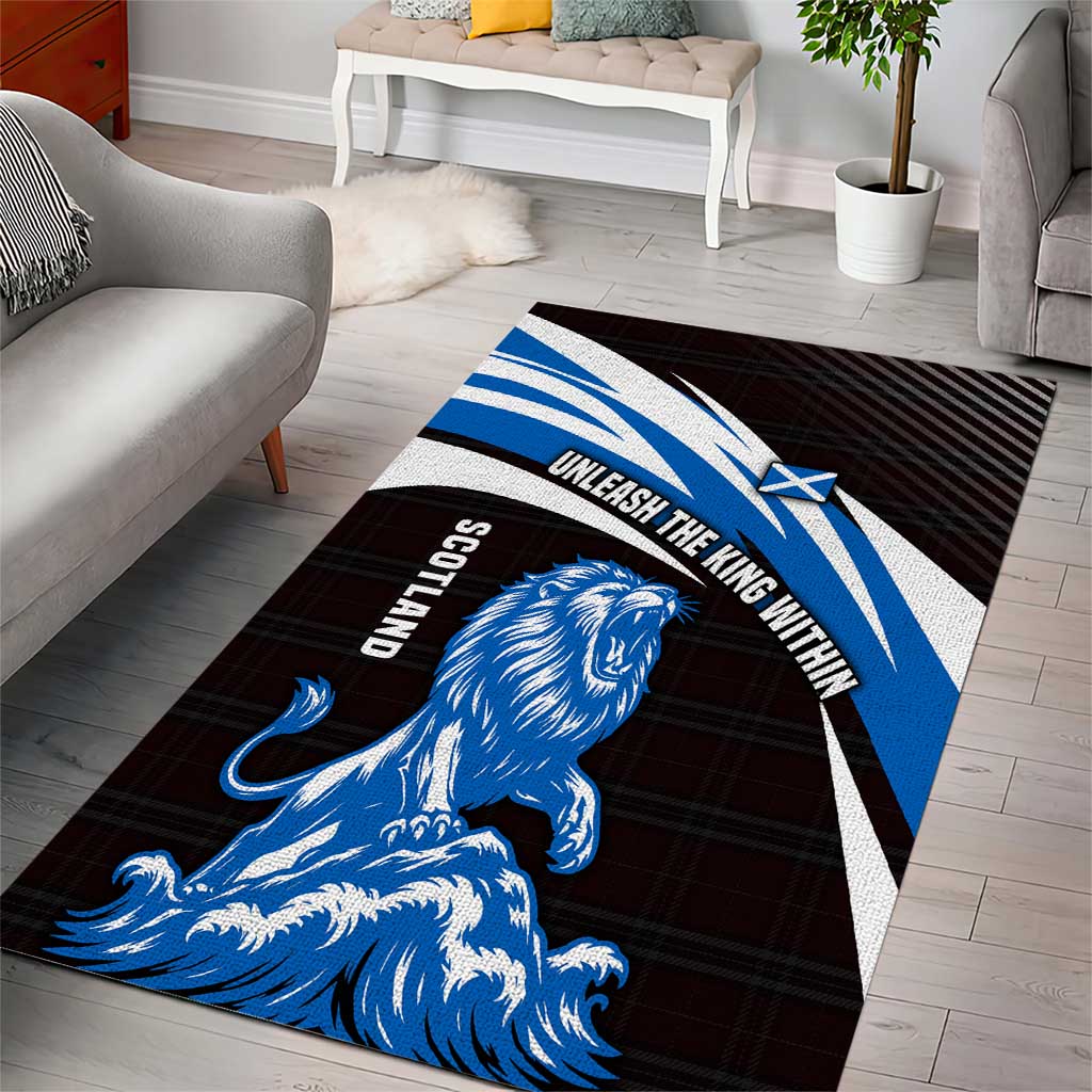 Scotland Lion Area Rug with Blue and White Saltire and Tartan Pattern - Wonder Print Shop