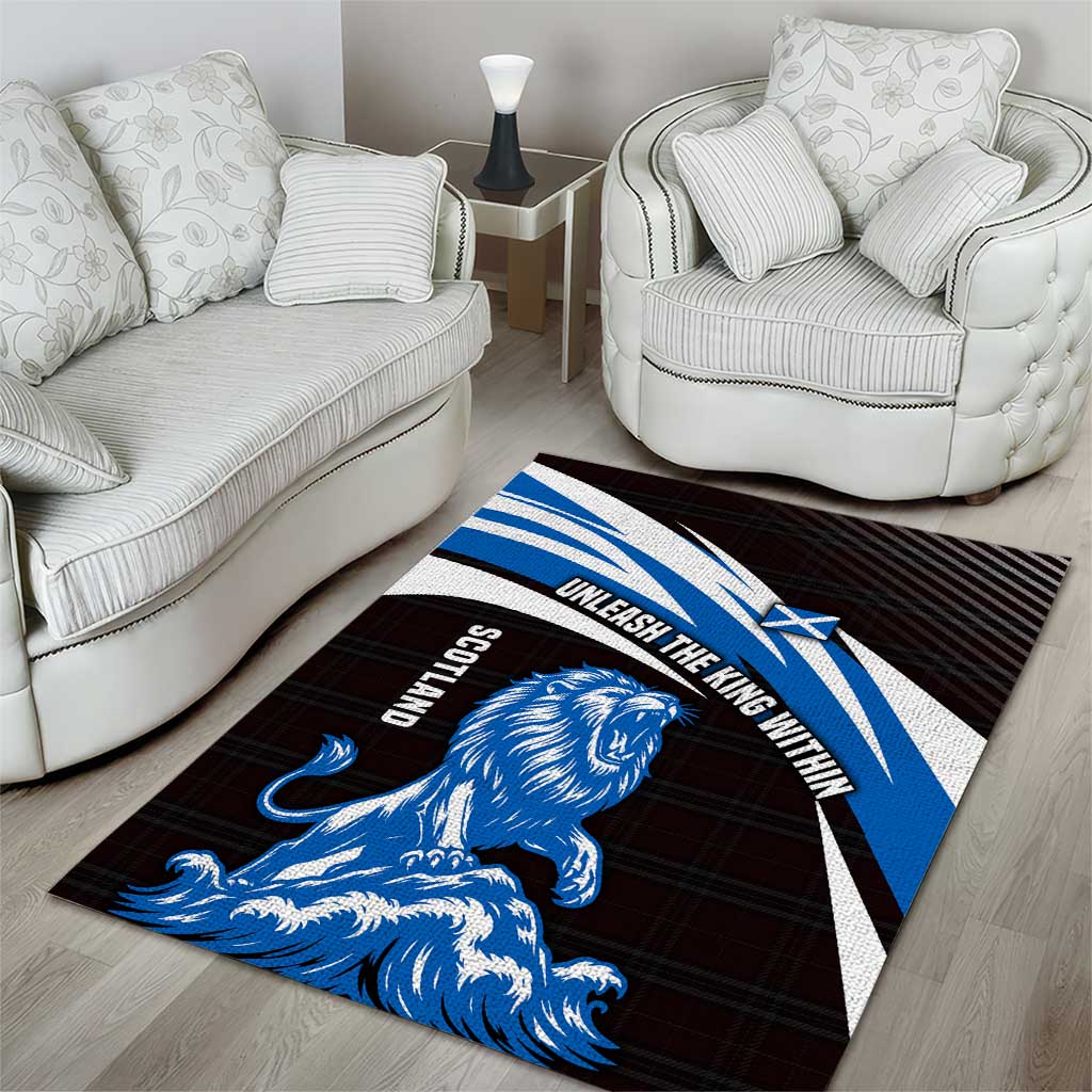 Scotland Lion Area Rug with Blue and White Saltire and Tartan Pattern - Wonder Print Shop