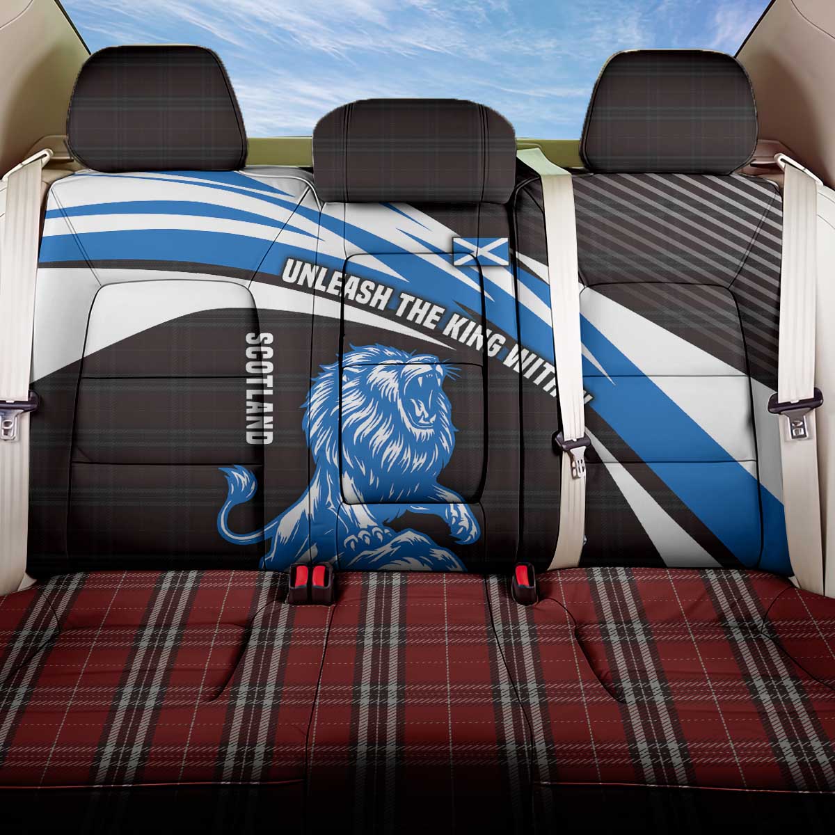 Scotland Lion Back Car Seat Cover with Blue and White Saltire and Tartan Pattern - Wonder Print Shop