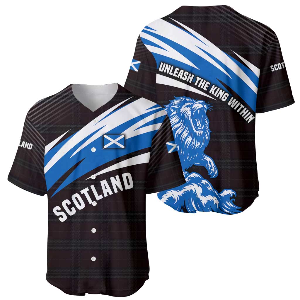 Scotland Lion Baseball Jersey with Blue and White Saltire and Tartan Pattern - Wonder Print Shop