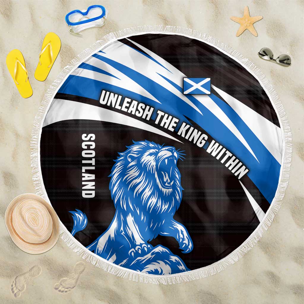 Scotland Lion Beach Blanket with Blue and White Saltire and Tartan Pattern - Wonder Print Shop