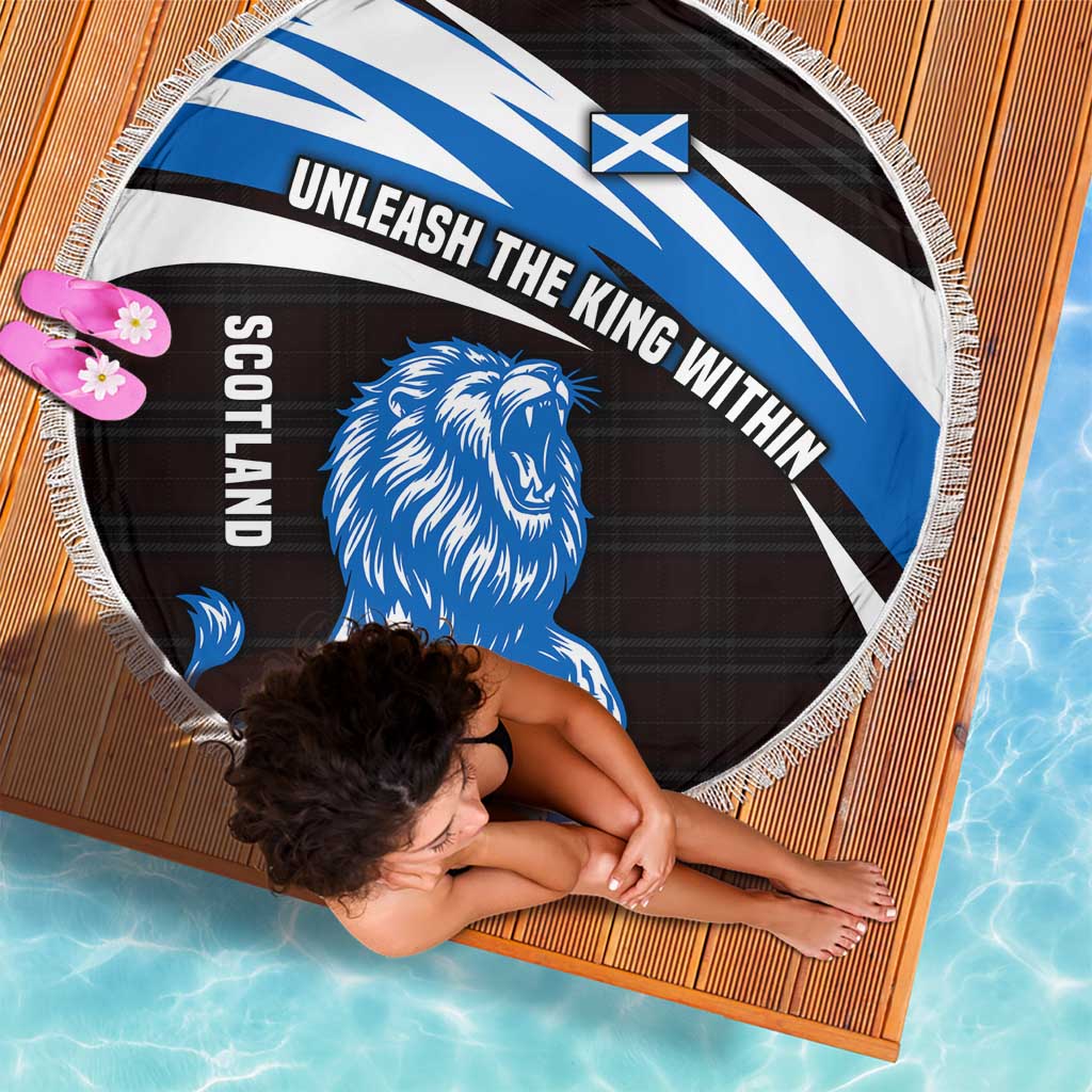 Scotland Lion Beach Blanket with Blue and White Saltire and Tartan Pattern - Wonder Print Shop