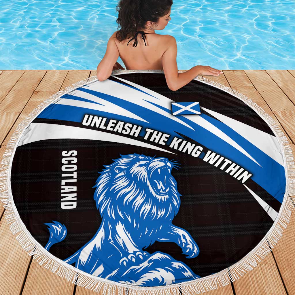 Scotland Lion Beach Blanket with Blue and White Saltire and Tartan Pattern - Wonder Print Shop
