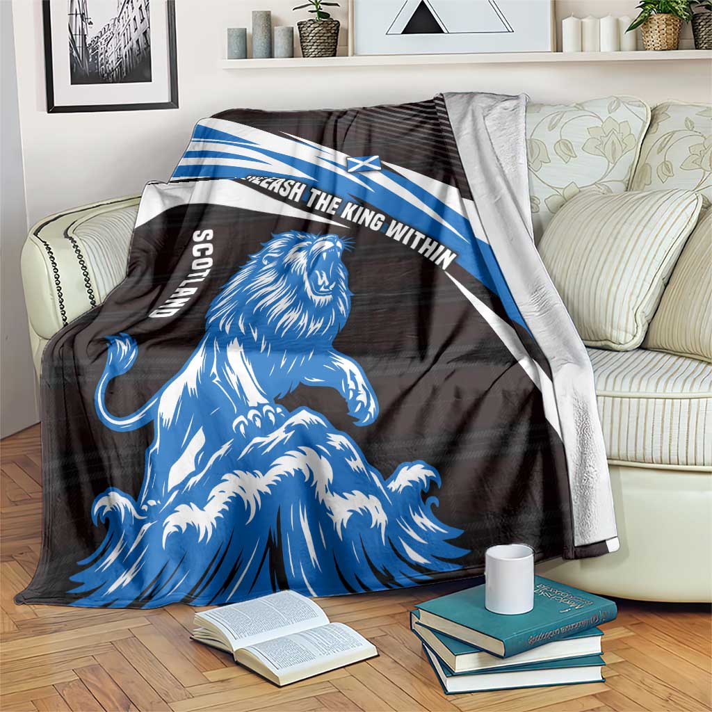 Scotland Lion Blanket with Blue and White Saltire and Tartan Pattern - Wonder Print Shop