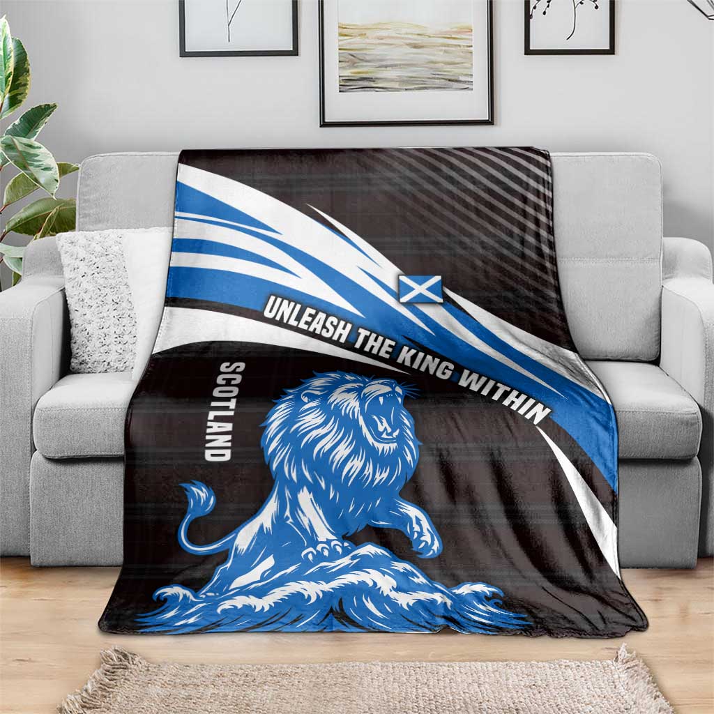 Scotland Lion Blanket with Blue and White Saltire and Tartan Pattern - Wonder Print Shop