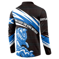 Scotland Lion Button Sweatshirt with Blue and White Saltire and Tartan Pattern - Wonder Print Shop