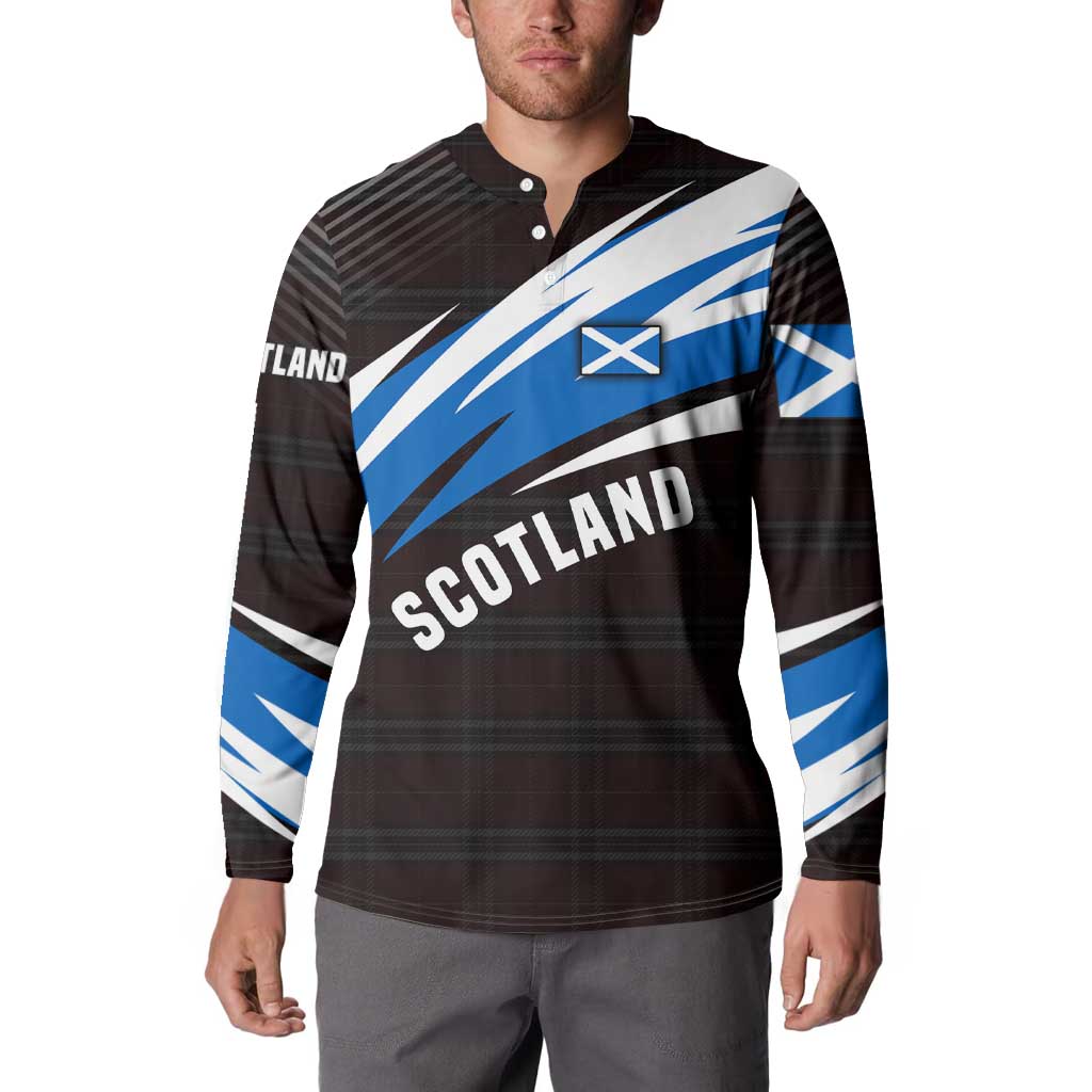 Scotland Lion Button Sweatshirt with Blue and White Saltire and Tartan Pattern - Wonder Print Shop