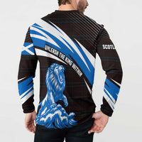 Scotland Lion Button Sweatshirt with Blue and White Saltire and Tartan Pattern - Wonder Print Shop