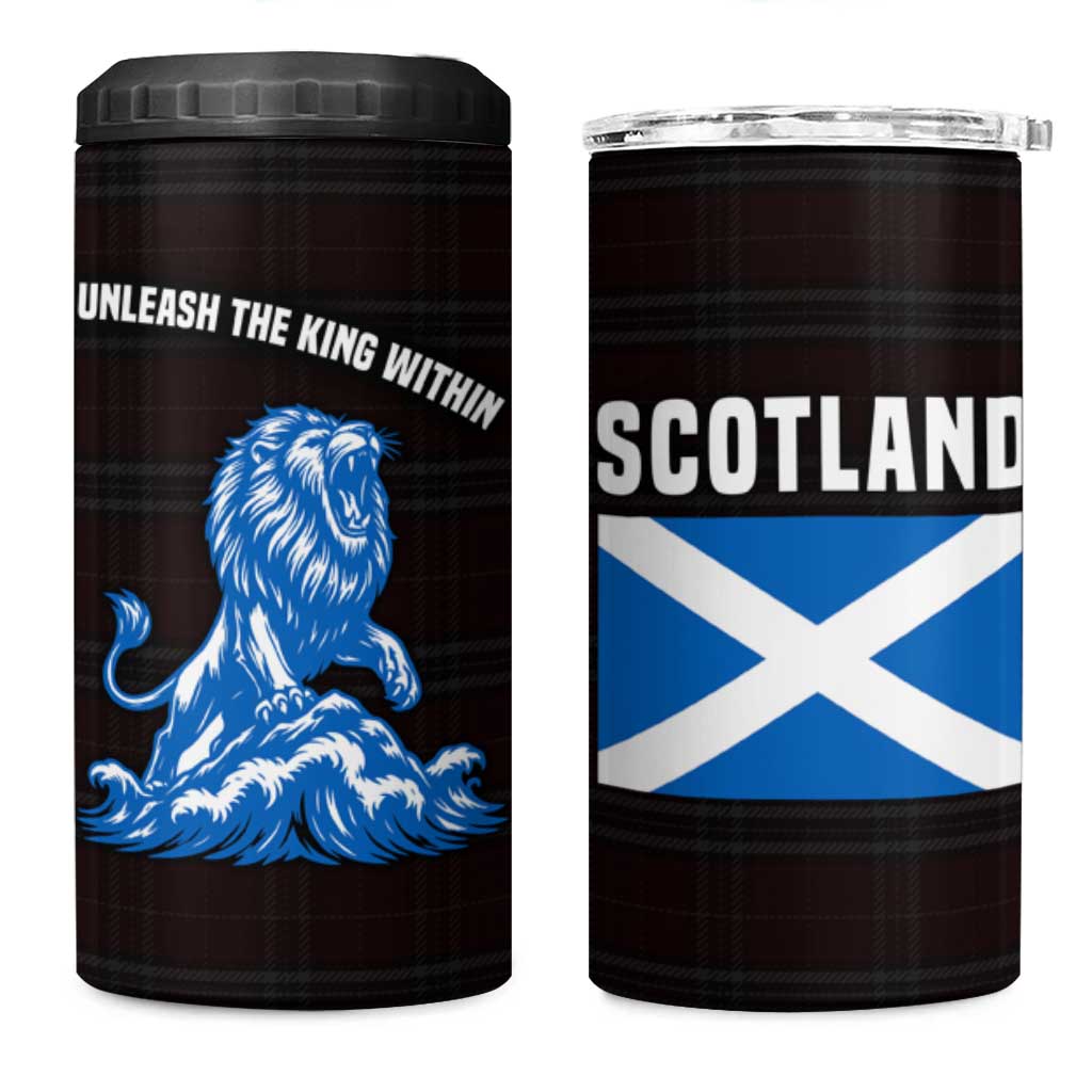 Scotland Lion 4 in 1 Can Cooler Tumbler with Blue and White Saltire and Tartan Pattern - Wonder Print Shop