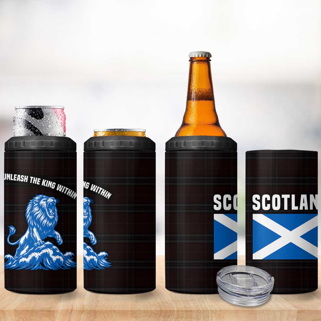 Scotland Lion 4 in 1 Can Cooler Tumbler with Blue and White Saltire and Tartan Pattern - Wonder Print Shop