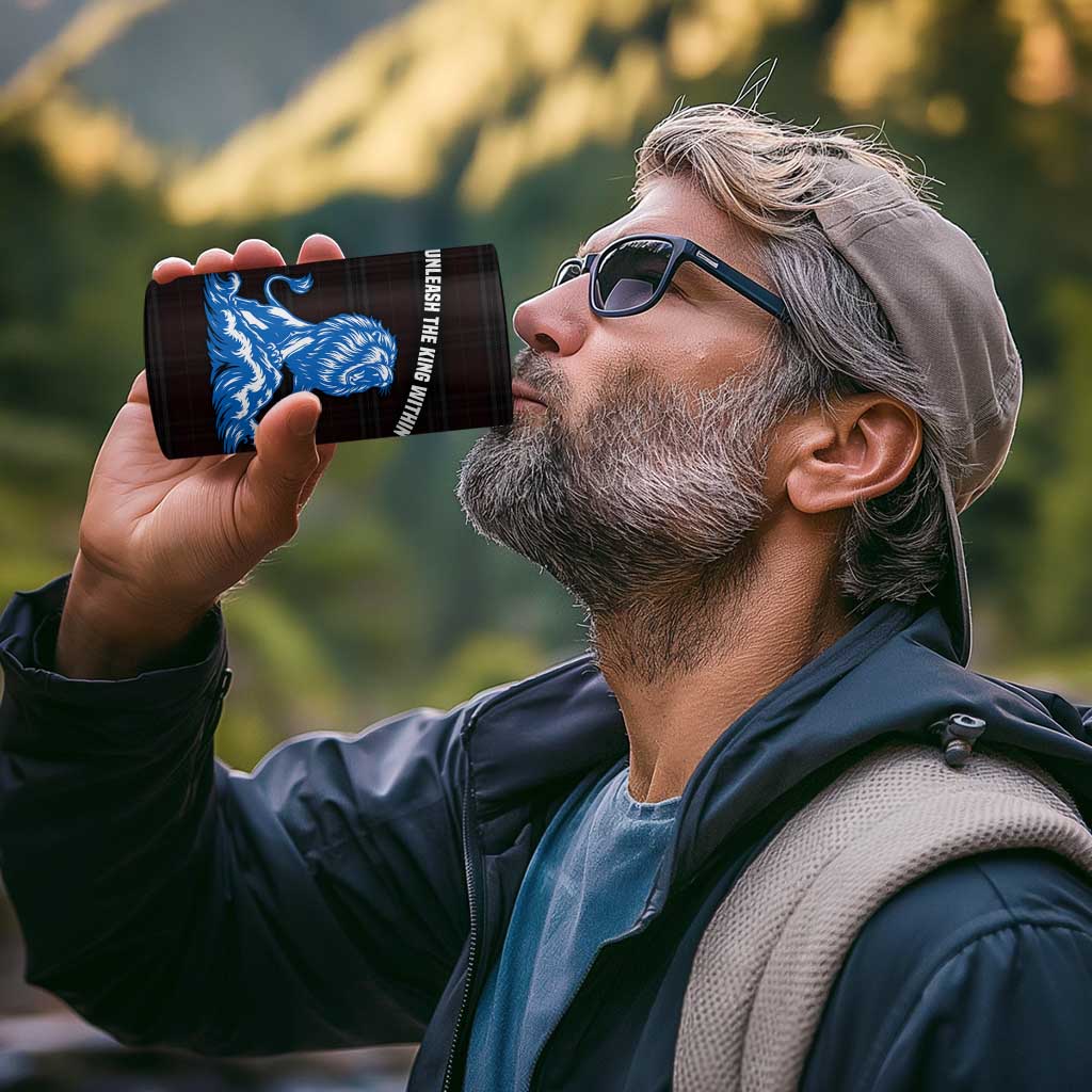 Scotland Lion 4 in 1 Can Cooler Tumbler with Blue and White Saltire and Tartan Pattern - Wonder Print Shop