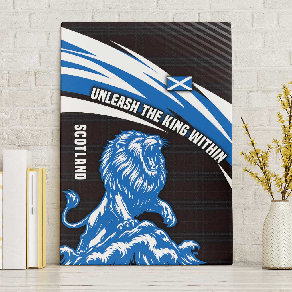 Scotland Lion Canvas Wall Art with Blue and White Saltire and Tartan Pattern - Wonder Print Shop
