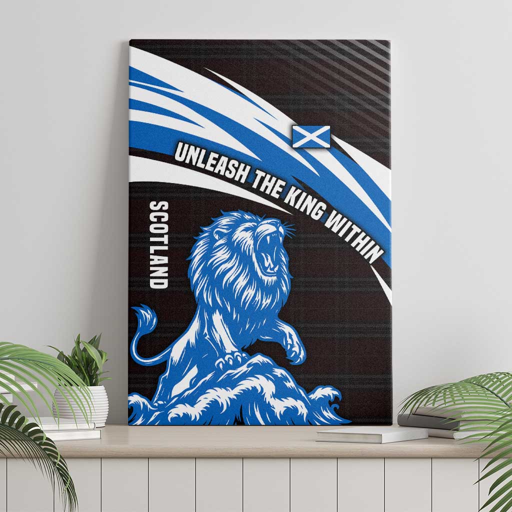 Scotland Lion Canvas Wall Art with Blue and White Saltire and Tartan Pattern - Wonder Print Shop