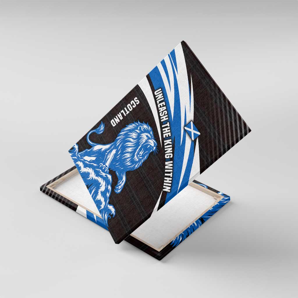 Scotland Lion Canvas Wall Art with Blue and White Saltire and Tartan Pattern - Wonder Print Shop