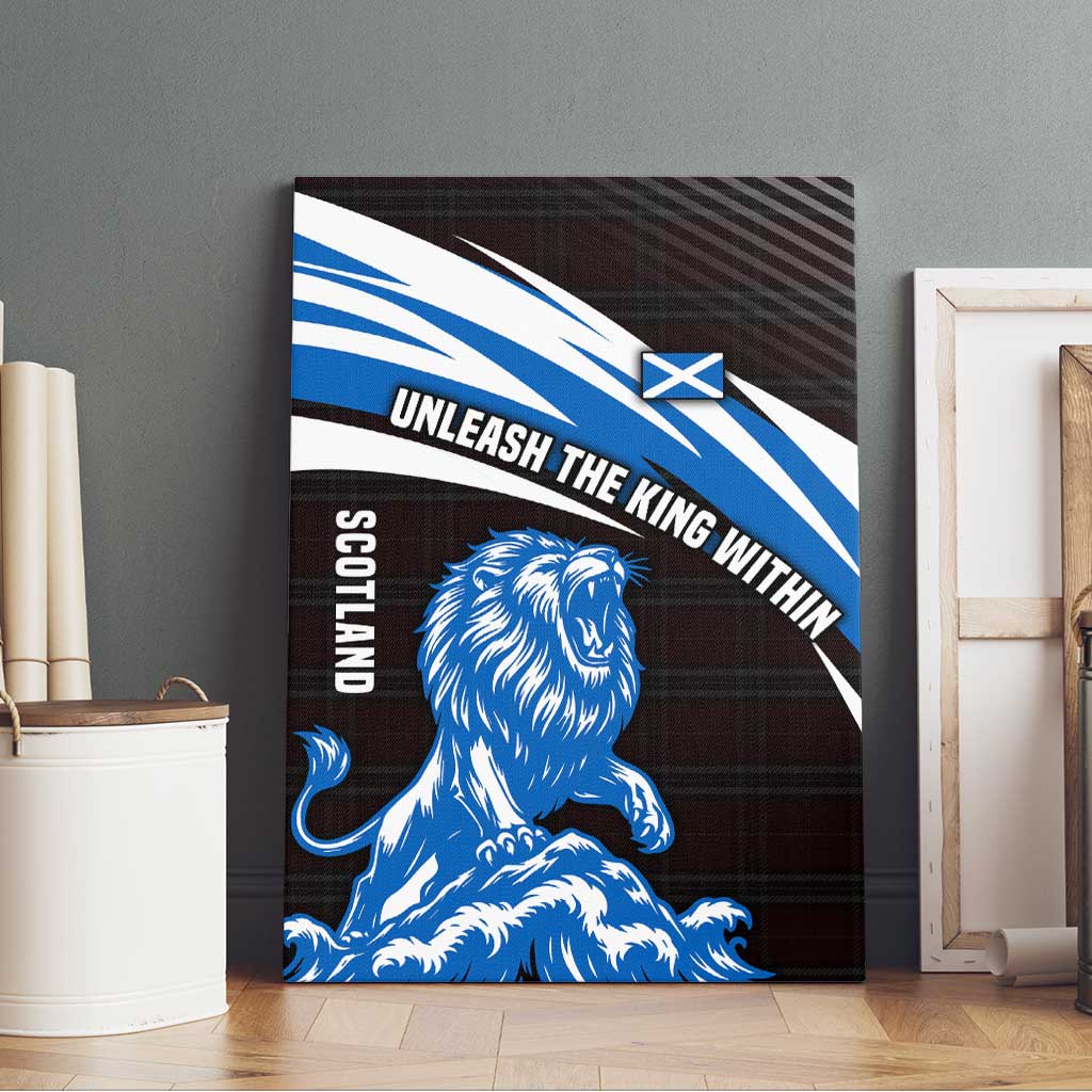Scotland Lion Canvas Wall Art with Blue and White Saltire and Tartan Pattern - Wonder Print Shop