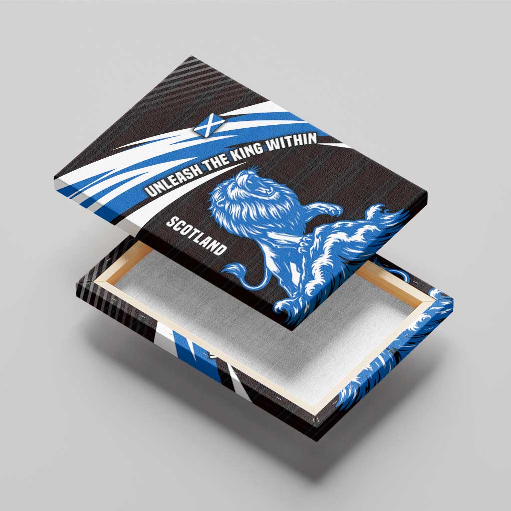 Scotland Lion Canvas Wall Art with Blue and White Saltire and Tartan Pattern - Wonder Print Shop