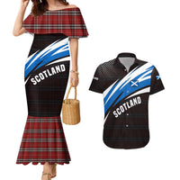 Scotland Lion Couples Matching Mermaid Dress and Hawaiian Shirt with Blue and White Saltire and Tartan Pattern - Wonder Print Shop