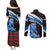 Scotland Lion Couples Matching Puletasi and Long Sleeve Button Shirt with Blue and White Saltire and Tartan Pattern - Wonder Print Shop