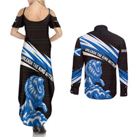 Scotland Lion Couples Matching Summer Maxi Dress and Long Sleeve Button Shirt with Blue and White Saltire and Tartan Pattern - Wonder Print Shop