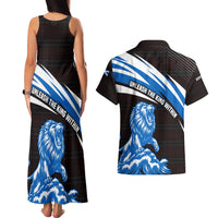 Scotland Lion Couples Matching Tank Maxi Dress and Hawaiian Shirt with Blue and White Saltire and Tartan Pattern - Wonder Print Shop
