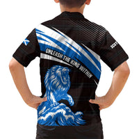 Scotland Lion Family Matching Long Sleeve Bodycon Dress and Hawaiian Shirt with Blue and White Saltire and Tartan Pattern - Wonder Print Shop