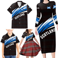Scotland Lion Family Matching Long Sleeve Bodycon Dress and Hawaiian Shirt with Blue and White Saltire and Tartan Pattern - Wonder Print Shop
