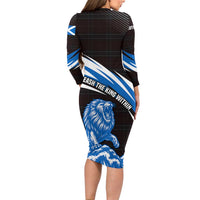 Scotland Lion Family Matching Long Sleeve Bodycon Dress and Hawaiian Shirt with Blue and White Saltire and Tartan Pattern - Wonder Print Shop