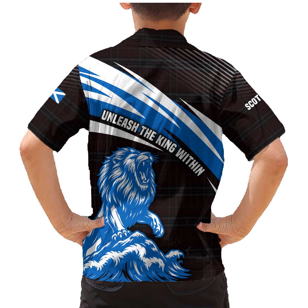 Scotland Lion Family Matching Mermaid Dress and Hawaiian Shirt with Blue and White Saltire and Tartan Pattern - Wonder Print Shop