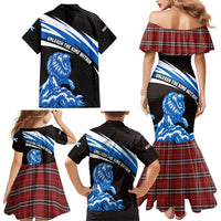 Scotland Lion Family Matching Mermaid Dress and Hawaiian Shirt with Blue and White Saltire and Tartan Pattern - Wonder Print Shop