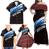 Scotland Lion Family Matching Off Shoulder Maxi Dress and Hawaiian Shirt with Blue and White Saltire and Tartan Pattern - Wonder Print Shop