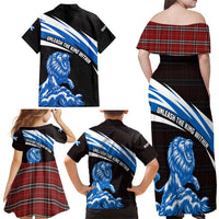 Scotland Lion Family Matching Off Shoulder Maxi Dress and Hawaiian Shirt with Blue and White Saltire and Tartan Pattern - Wonder Print Shop