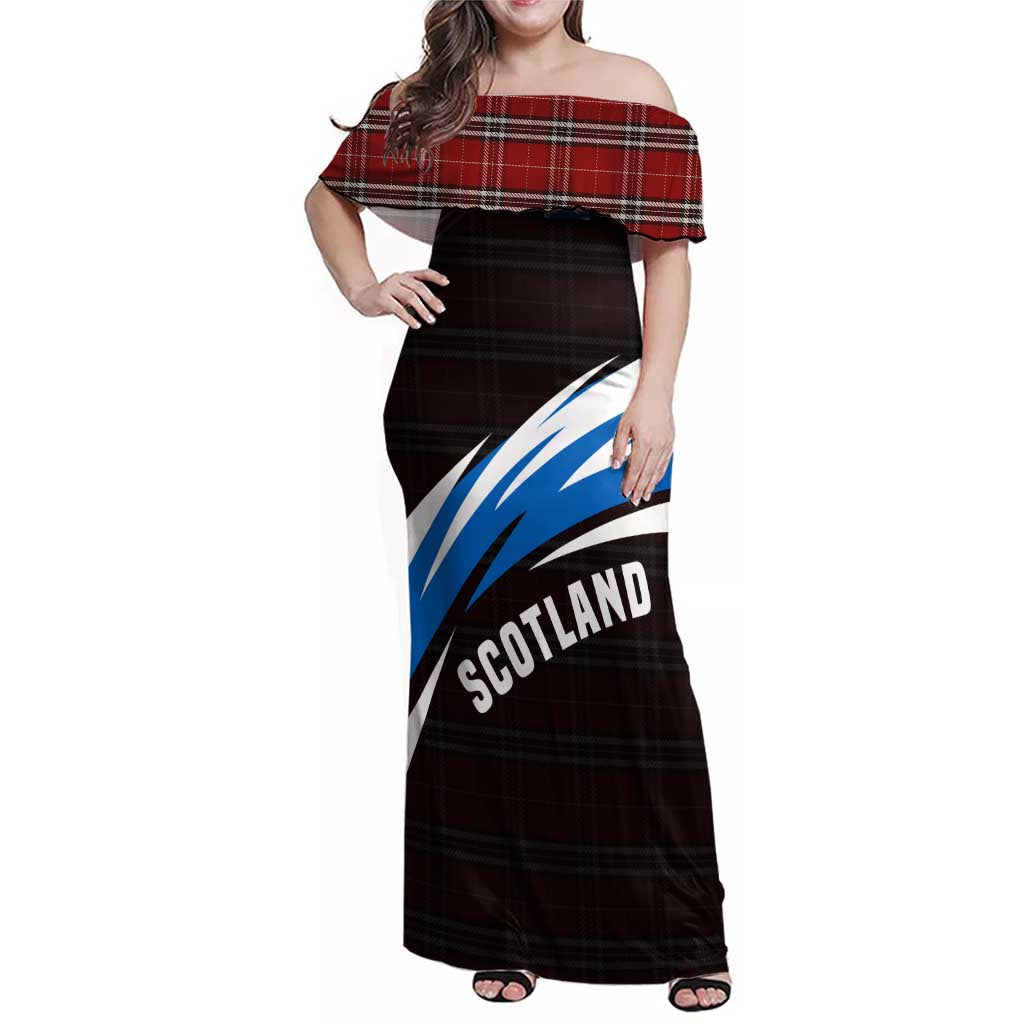 Scotland Lion Family Matching Off Shoulder Maxi Dress and Hawaiian Shirt with Blue and White Saltire and Tartan Pattern - Wonder Print Shop