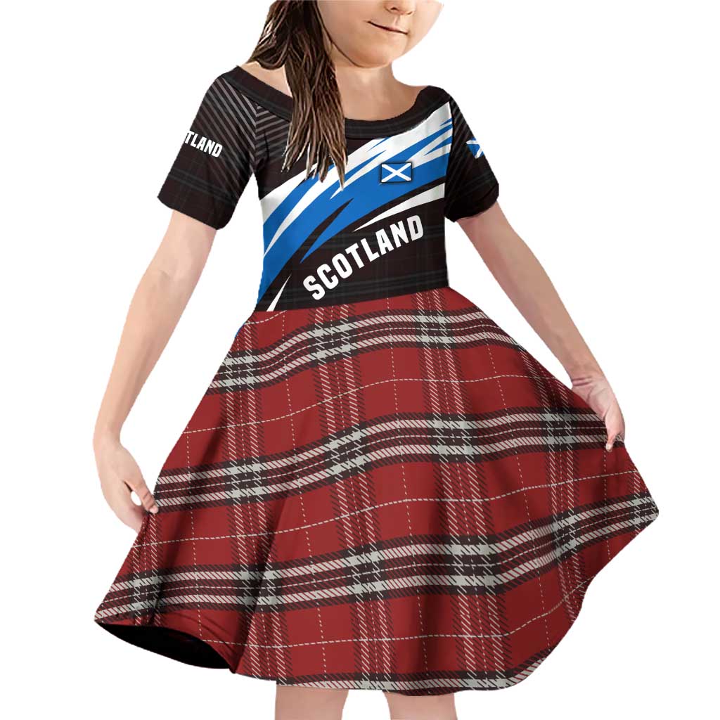 Scotland Lion Family Matching Off Shoulder Short Dress and Hawaiian Shirt with Blue and White Saltire and Tartan Pattern - Wonder Print Shop
