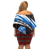 Scotland Lion Family Matching Off Shoulder Short Dress and Hawaiian Shirt with Blue and White Saltire and Tartan Pattern - Wonder Print Shop